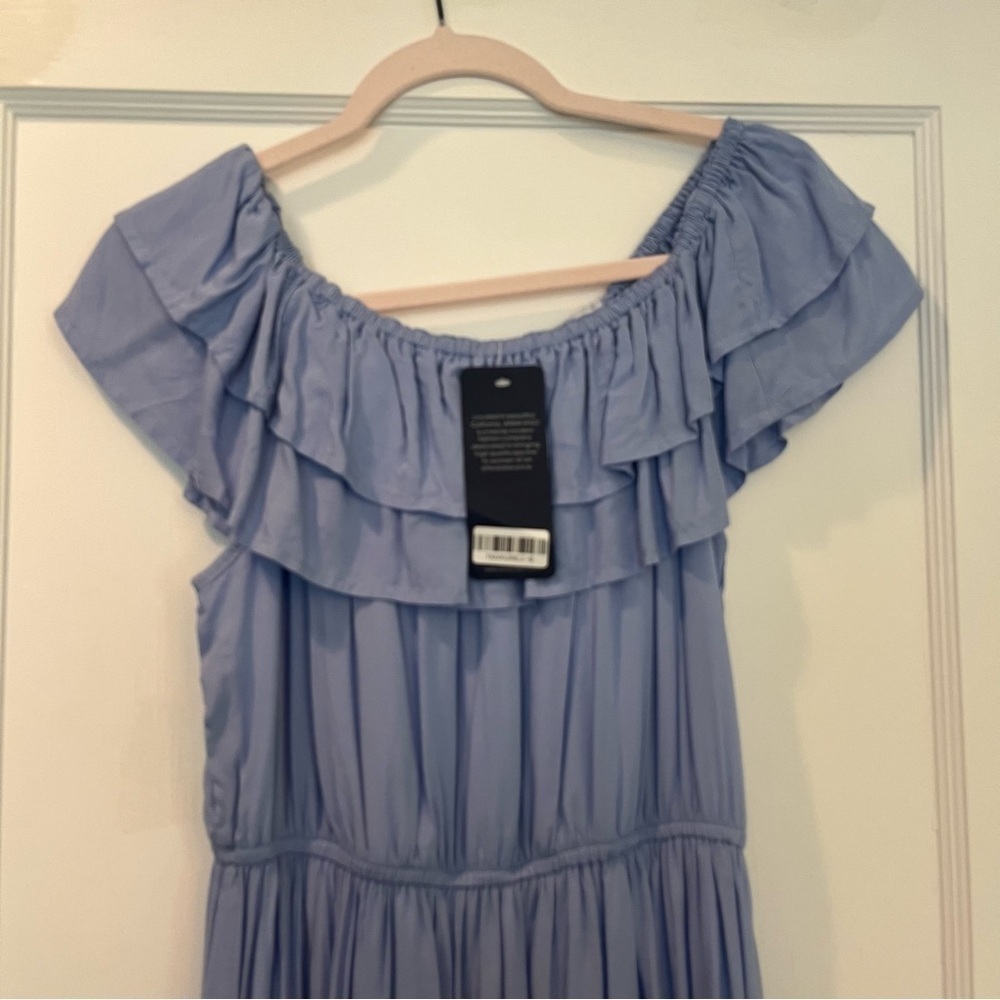 Off-Shoulder Light Blue Ruffled Maxi Dress - Picture 5 of 8